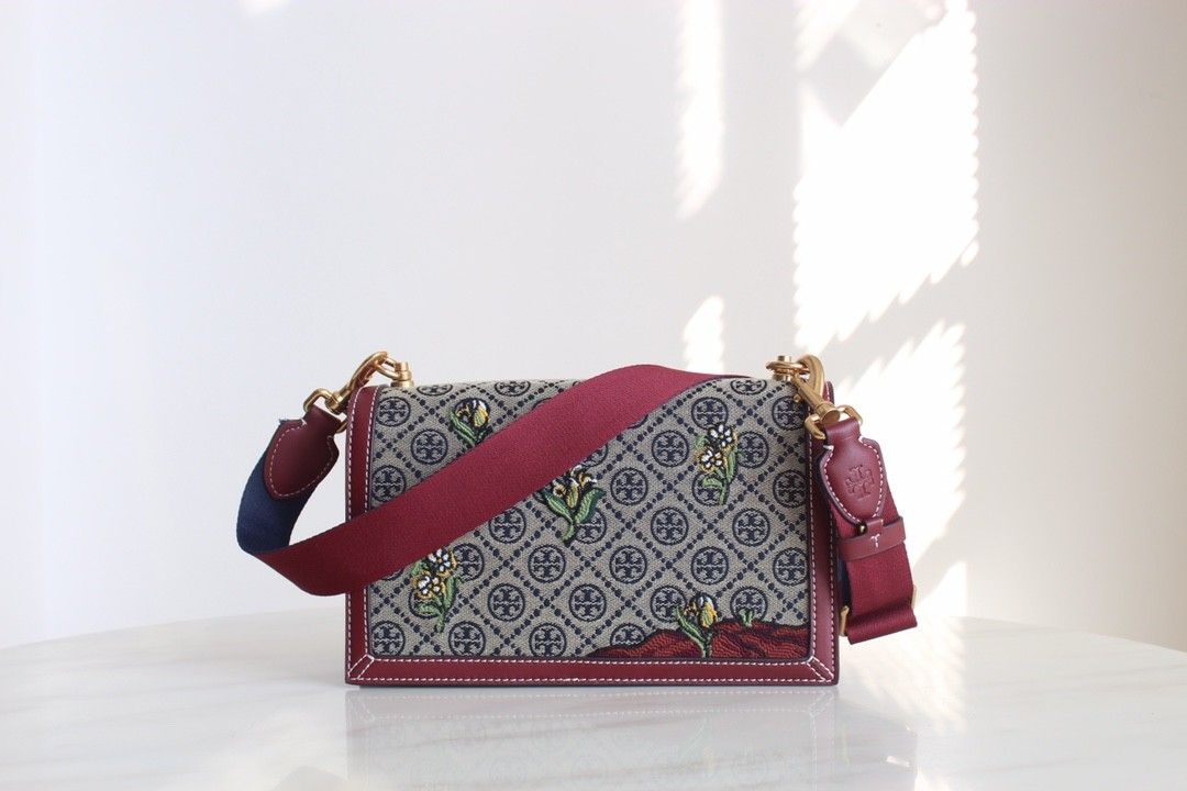 Tory Burch T Monogram Jacquard Embroidered Shoulder Bag Maroon, Women's  Fashion, Bags & Wallets, Shoulder Bags on Carousell