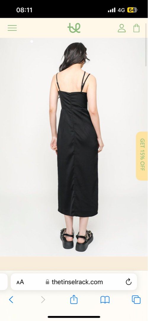 Krista Asymmetrical Strap Midi Dress (Black)