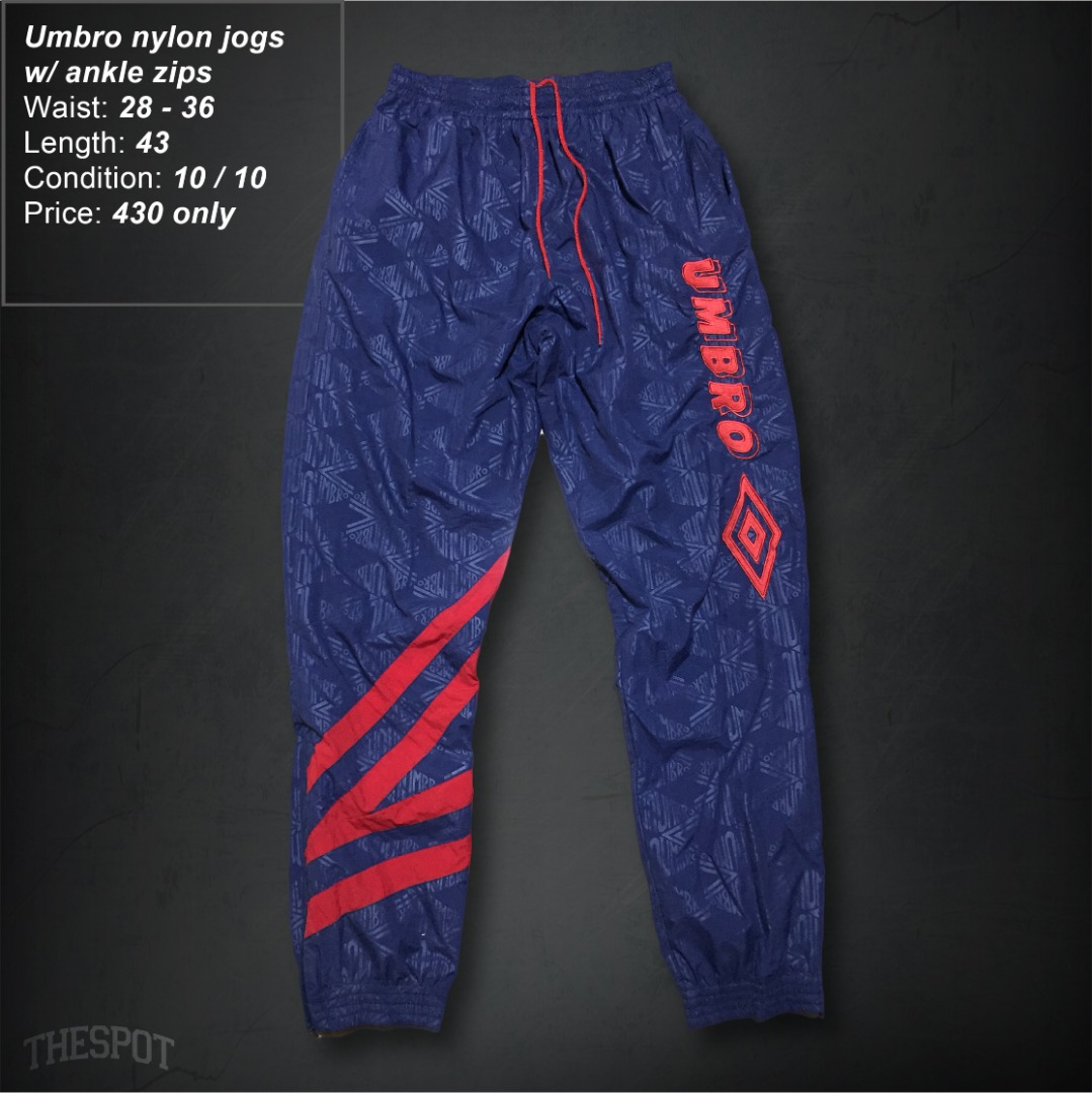 Umbro nylon jogger pants w/ ankle zips, Men's Fashion, Bottoms, Joggers
