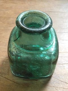 Vintage. Ink Bottle. Sea Green.