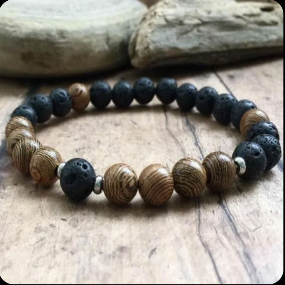 Wood and lava stone bracelet Men s Fashion Watches Accessories