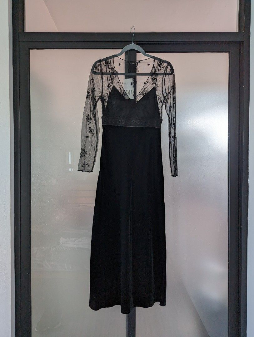 zara contrast velvet dress XS S party event formal dress Women s