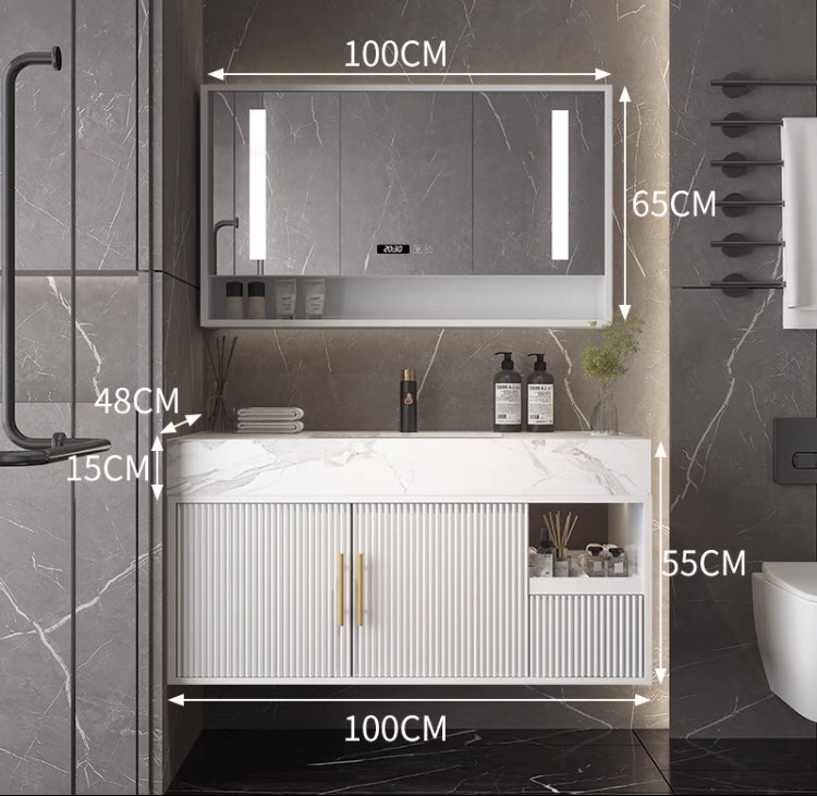100cm premium white gold vanity set, Furniture & Home Living, Bathroom