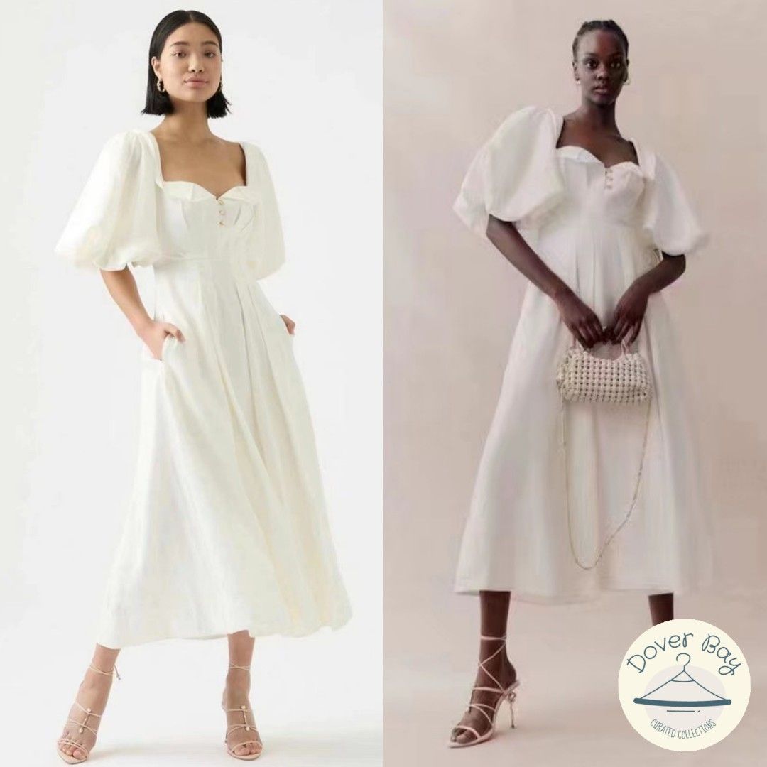 Aje Jessica Frill White Linen Midi Dress Women s Fashion Dresses