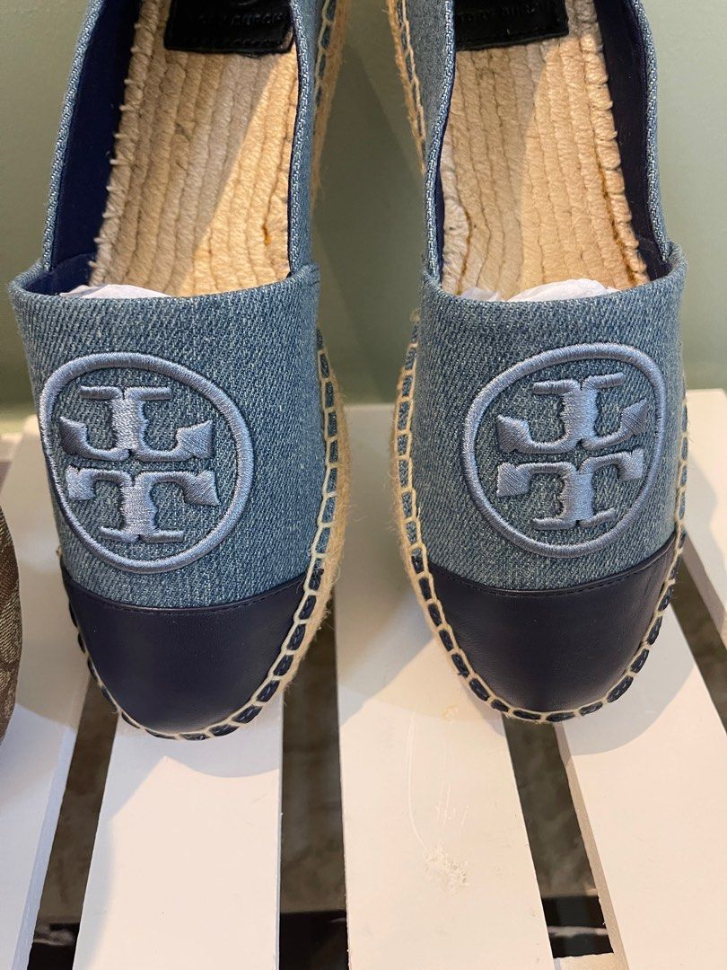 Authentic Tory Burch espadrilles leather flat shoes denim, Luxury, Bags &  Wallets on Carousell