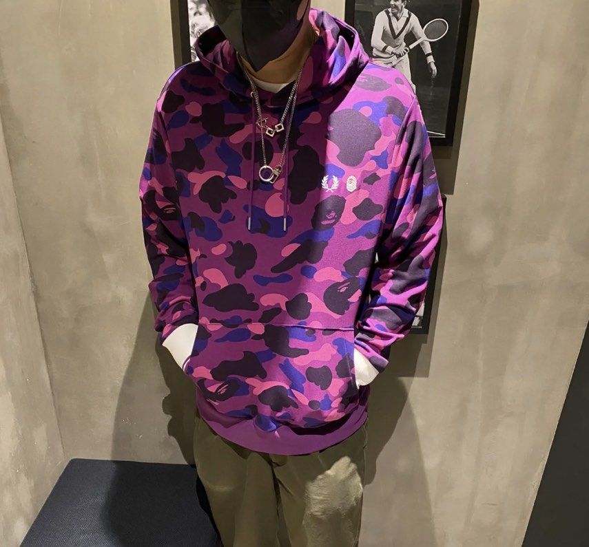 BAPE x Fred Perry Color Camo Pullover Hoodie, Men's Fashion, Coats