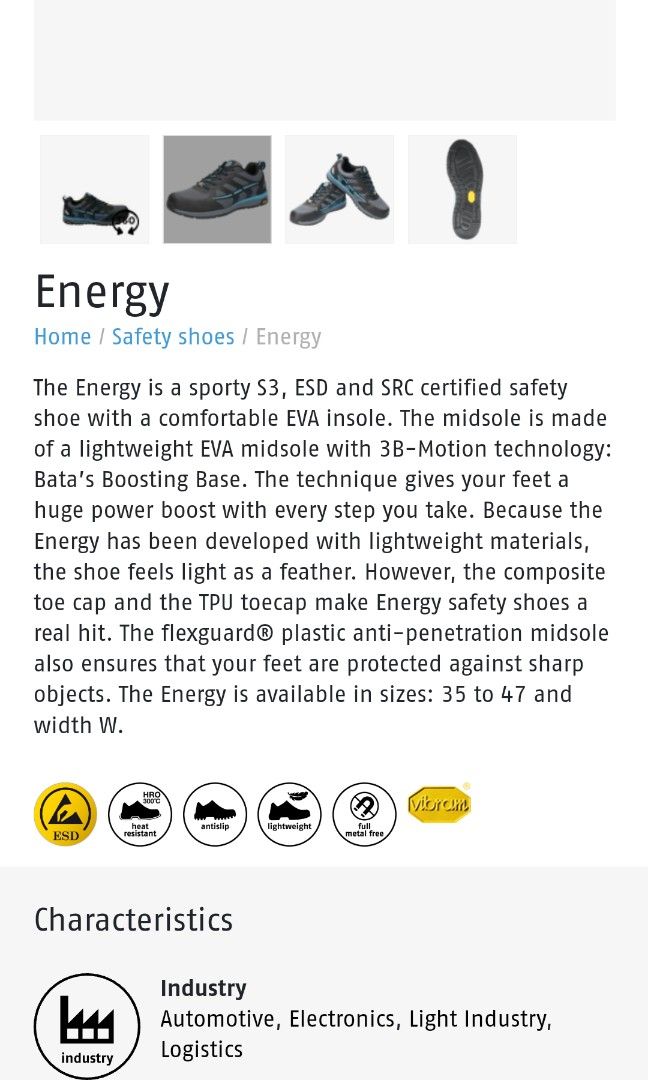 Bata Industrials Safety Shoe Energy, Women's Fashion, Footwear