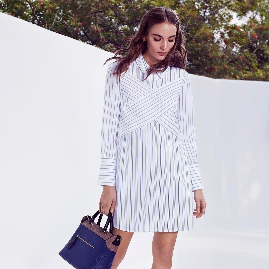 Stripe Accent Monogram Shirt Dress in 2023  Long sleeve shirt dress,  Fashion classy, Shirt dress