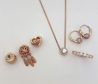 ⭐BIG SALE PANDORA ROSEGOLD NECKLACE -1600/ ETERNITY ROW RING -950/HOOP EARRING -1200/CHARMS -950 EACH