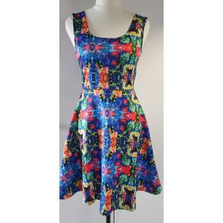 Blue Pattern Sleeveless Dress Size S