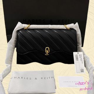 [BRAND NEW] Charles & Keith Freja Wavy Trapeze Crossbody Bag Black