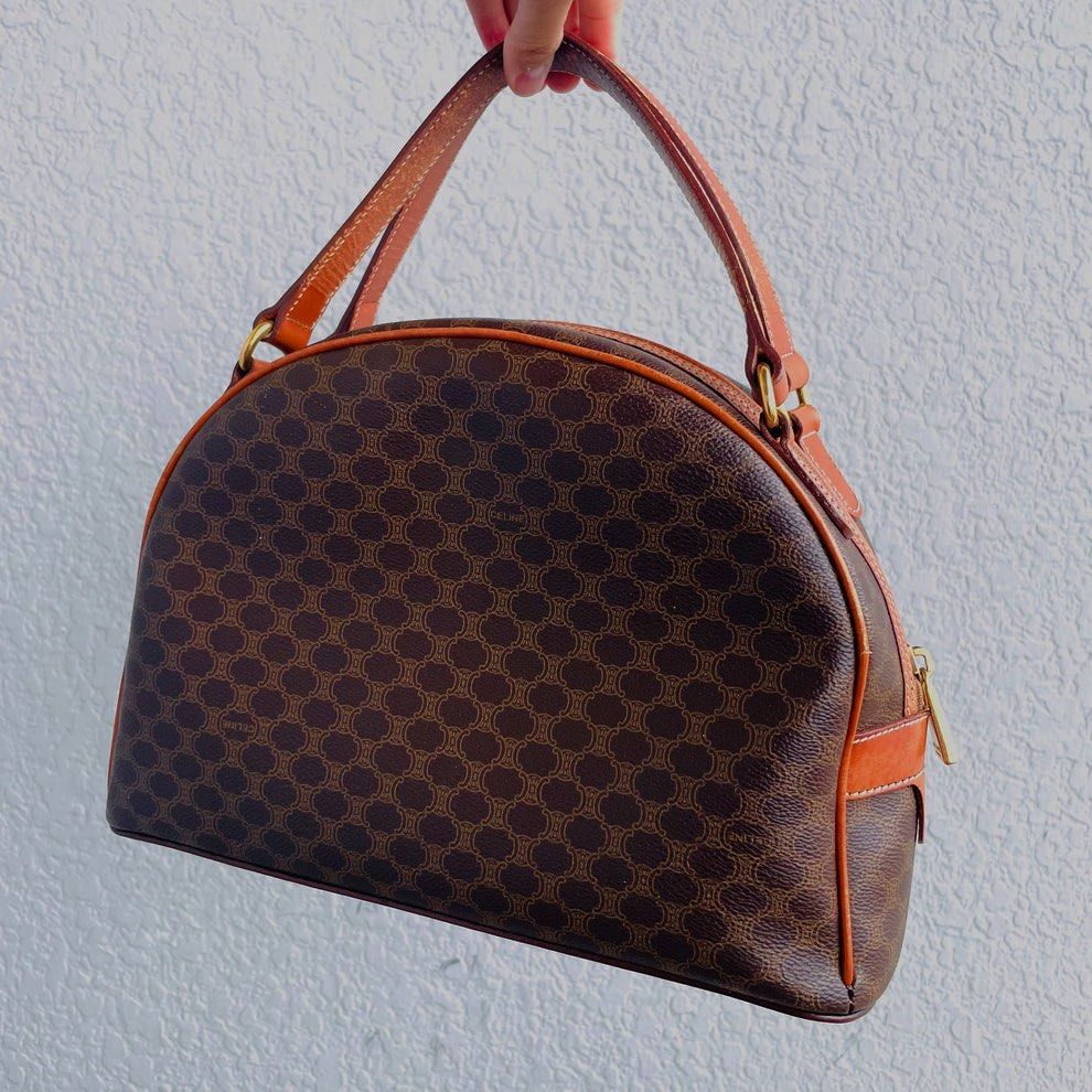 Celine Triomphe Macadam Monogram Logo Vintage Bowling Boston Bag