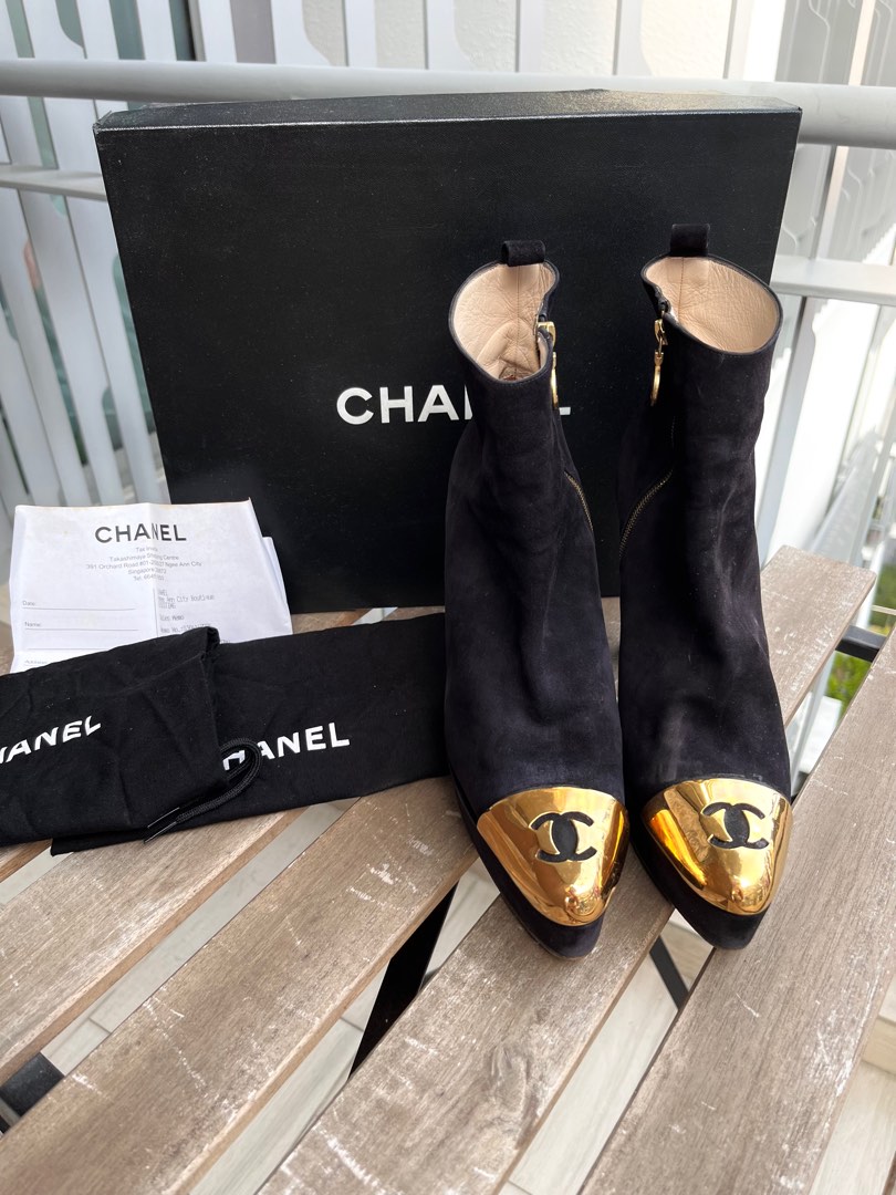 Chanel Velvet CC Short Boots with Ruler Heel 35.5 $1400