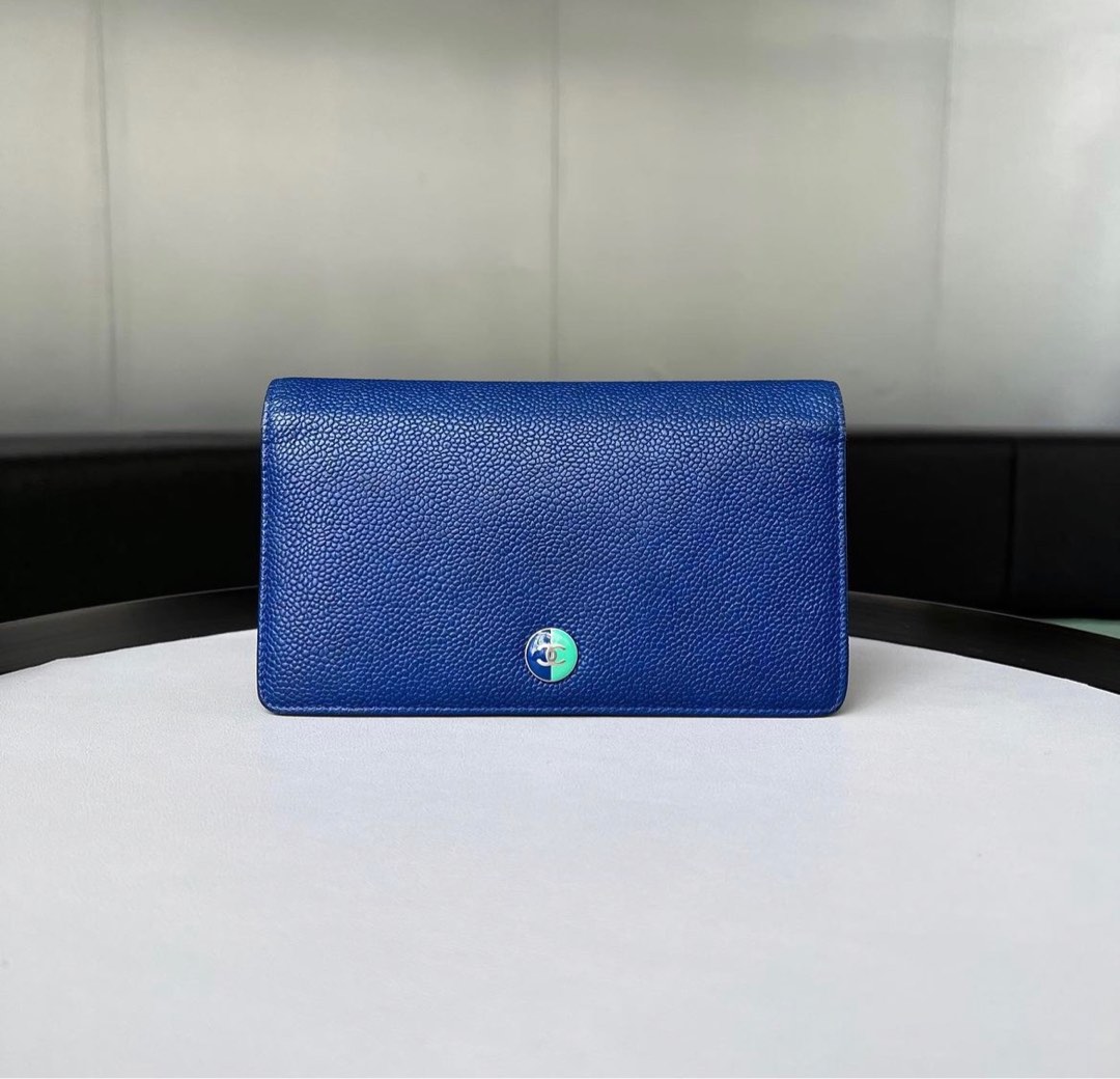Chanel LYen wallet Caviar Blue electric/ Green, Luxury, Bags & Wallets