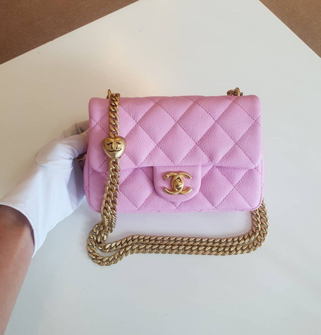 Chanel mini Rectangle 19cm Heart Crush Pink Caviar metal plate, Luxury, Bags  & Wallets on Carousell