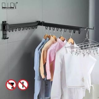 Cloth Drying Rack Folding Cloth Hanger Wall Black Retractable Outdoor Balcony Clothes Hanger Drying Cloth Rack