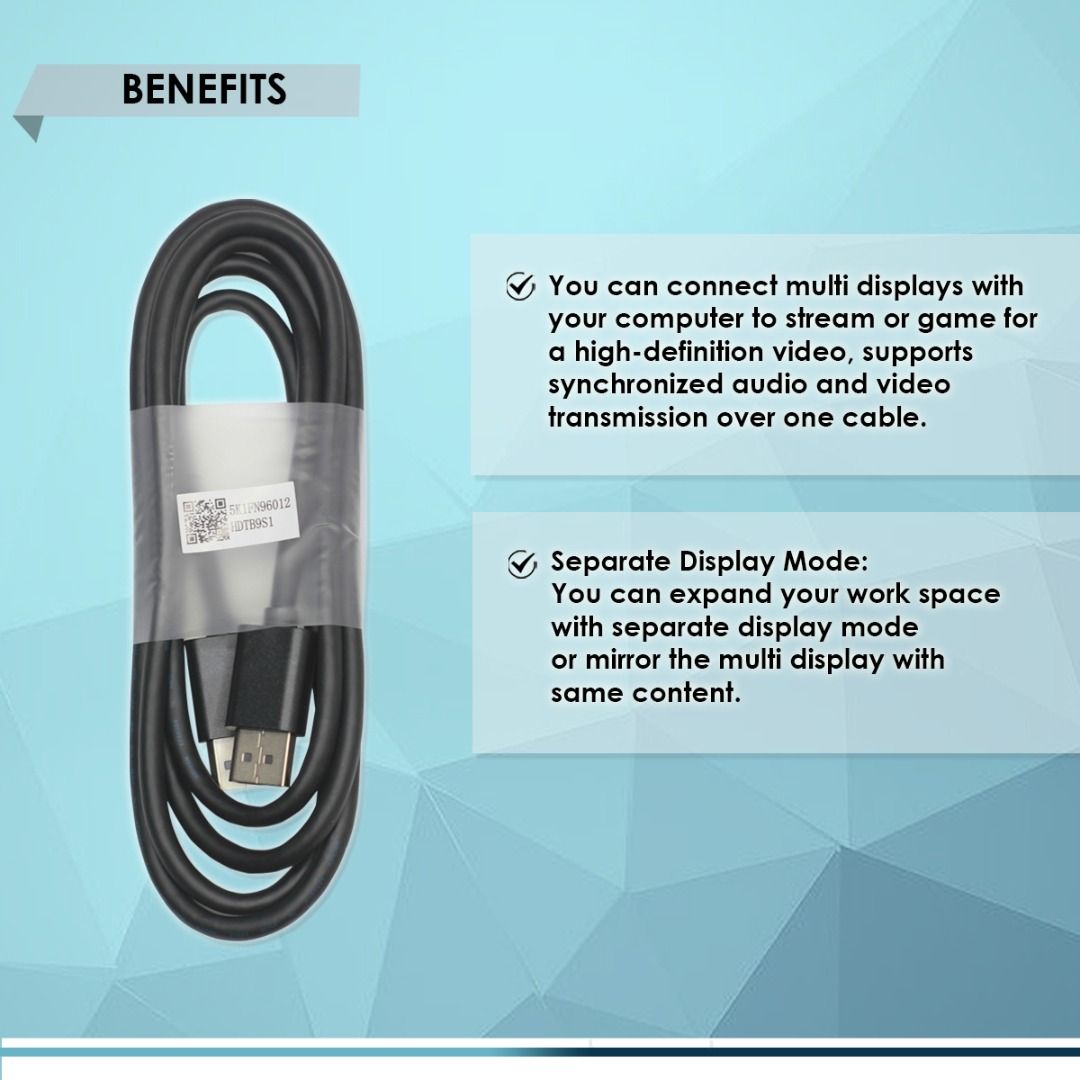 DisplayPort Cable Plug to Plug HD Display Port Monitor Cord Lead Locking  1.8M