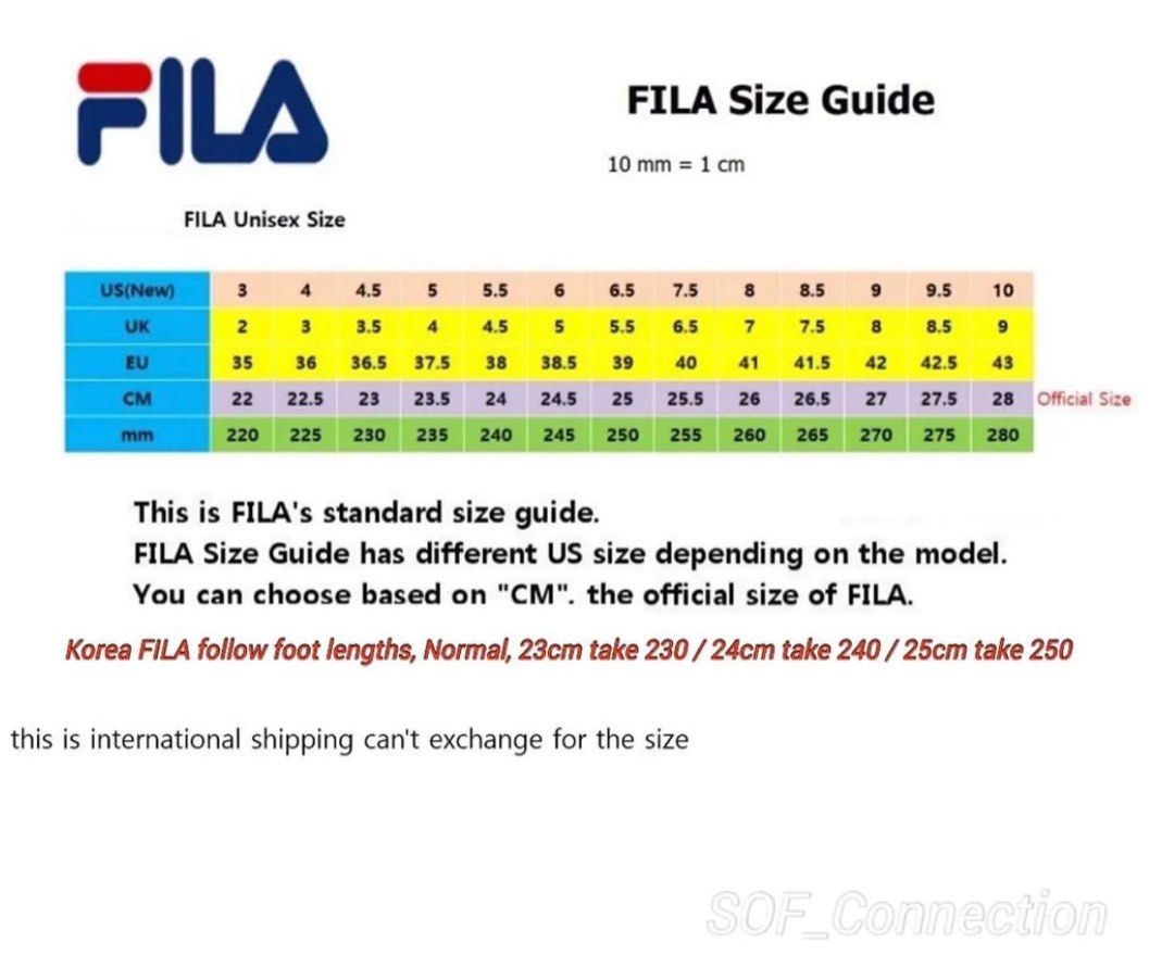 Size guide fila shoes top