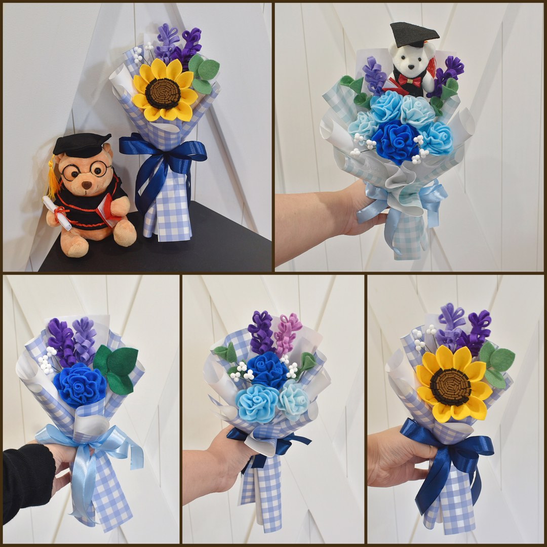 Flower Bouquet In Blue Checkered Collection | Graduation | Anniversary |  Birthday | Sunflower | Roses, Hobbies & Toys, Stationery & Craft, Flowers &  Bouquets On Carousell