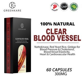 (Free Delivery) GreenKare Clear Blood Vessel - Nattokinase Red Yeast Ginkgo Unclog Blood Vessel 60 Veg Capsules