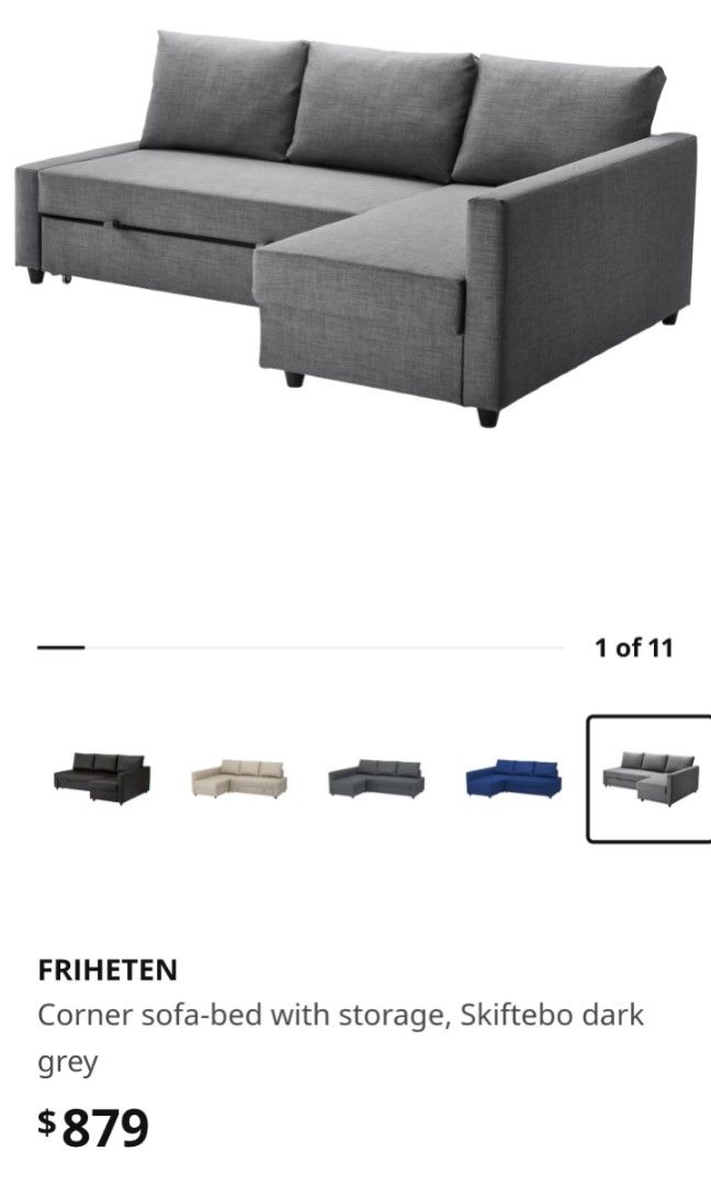 FRIHETENCorner sofabed with storage, Skiftebo dark grey, Furniture