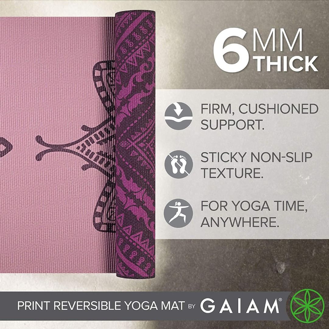 Gaiam Yoga Mat - Premium 6mm Print Reversible Extra Thick Non Slip Exercise  & Fitness Mat for All Types of Yoga, Pilates & Floor Workouts (68 x 24 x  6mm Thick), Sports
