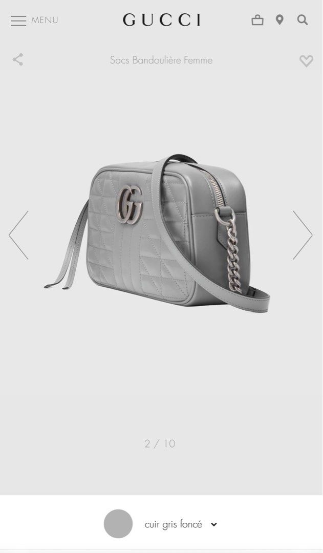 Gucci Marmont Shoulder Bag Small Size in Dark Grey Leather, Luxury