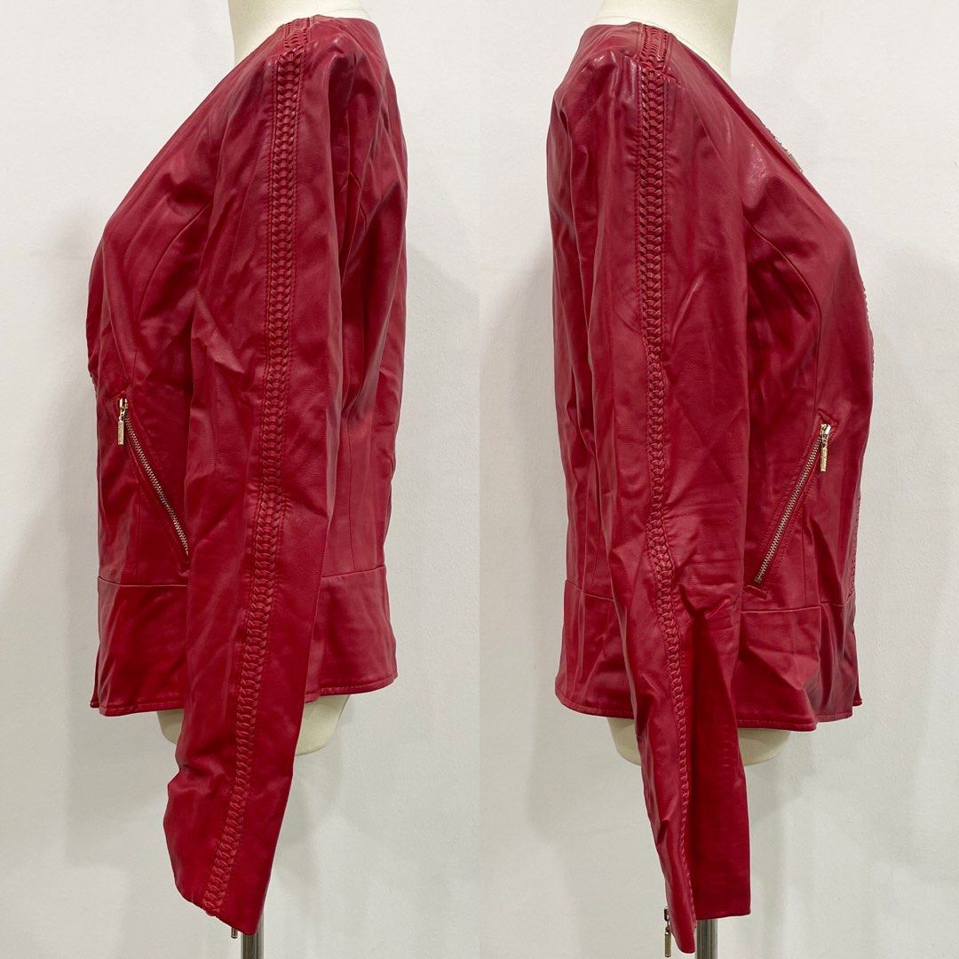 Red leather jacket guess hotsell