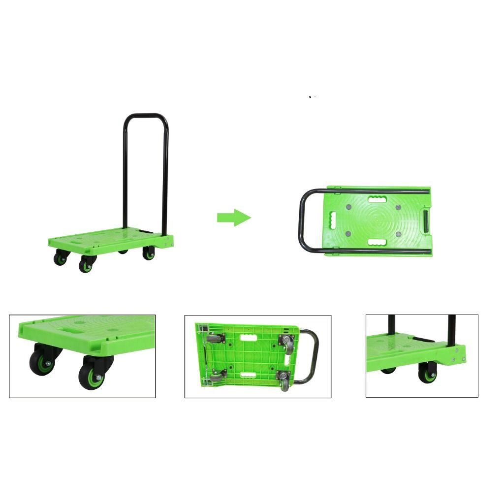 Hand Trolley ( Foldable ) Loading Weight 100kg ( Green) Installed ...