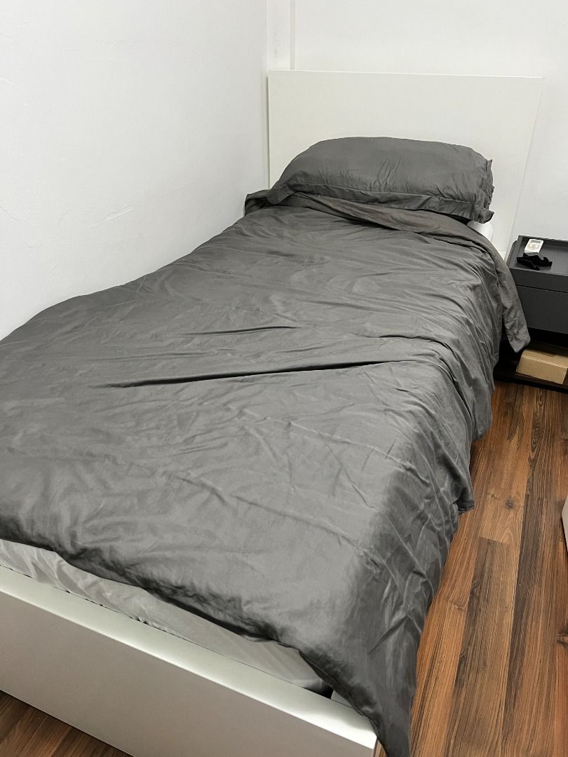 IKEA Malm single storage bed with mattress, Furniture & Home Living