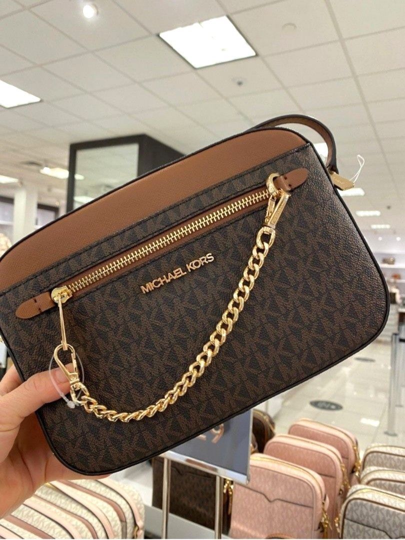 In stock 100 orignal Michael kors chain crossbody bag camera bag signature brown