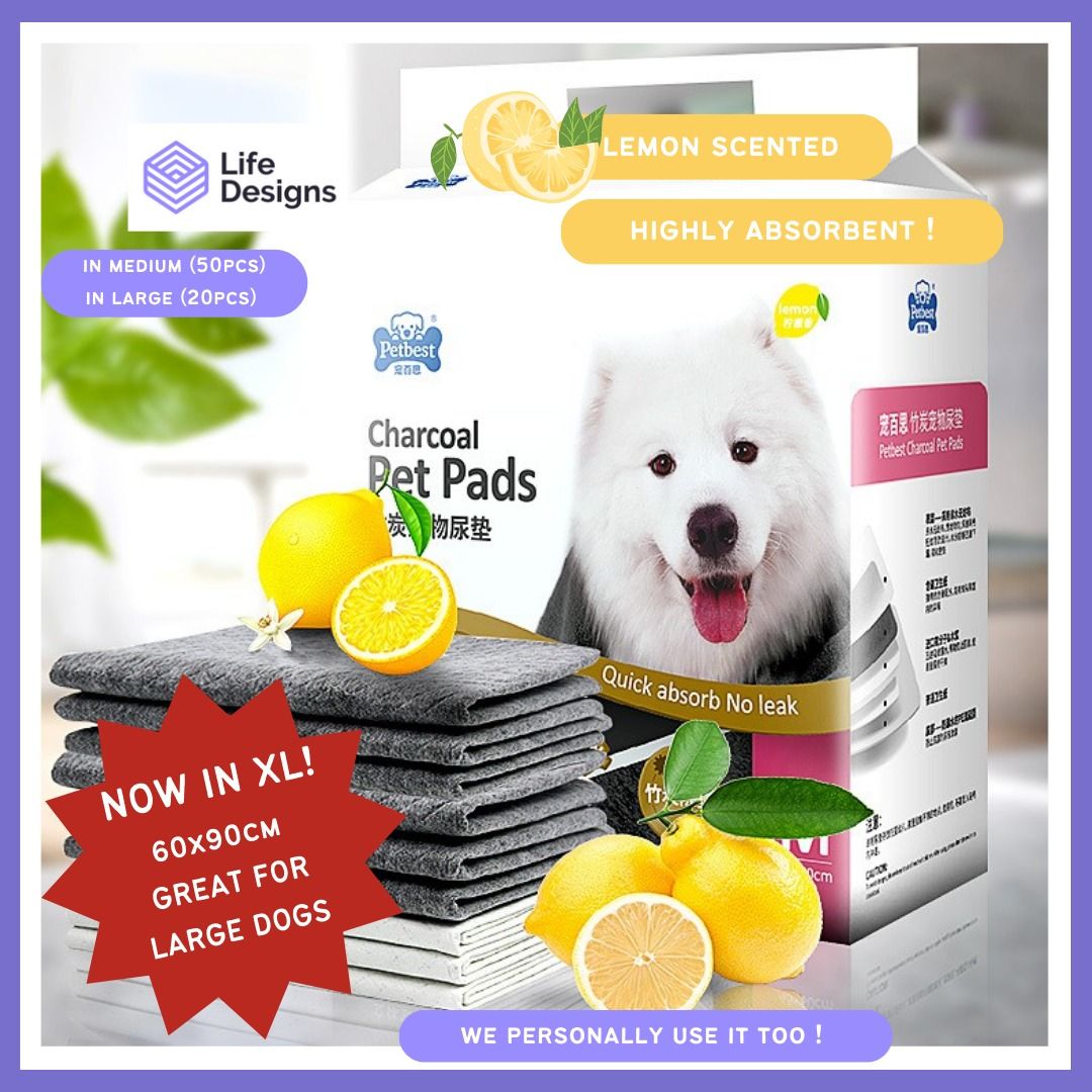 LD M XL Petbest Charcoal Pee Pads in M 50pcs and XL 20pcs Lemon Scented Pet Supplies Homes Other Pet Accessories on Carousell