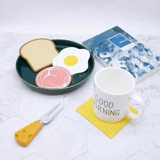 [Local Stock] 2 Piece Creative Cute Breakfast Kitchen Dining Water Proof Silicone coffee table non-slip placemat coaster