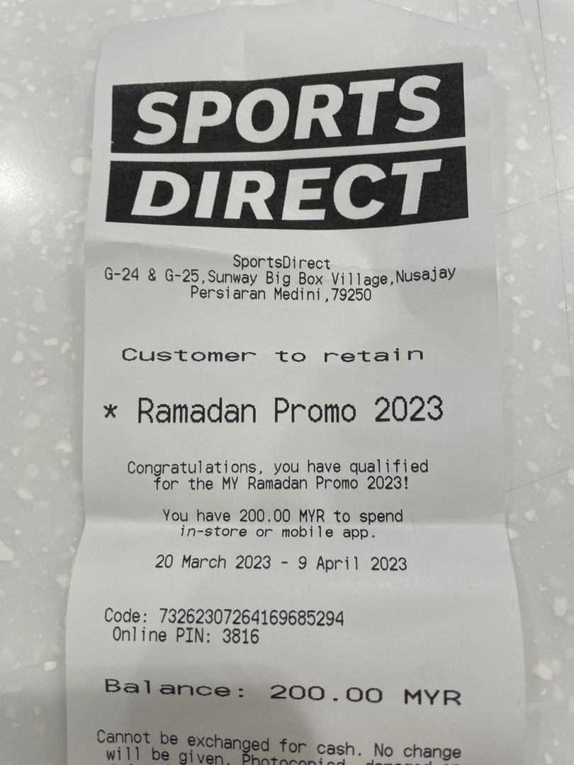 Malaysia RM200 SPORTS DIRECT voucher 20 Mar. 09 Apr. 2023, Tickets