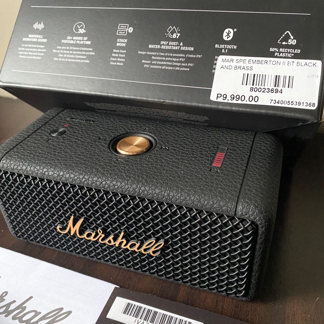 Marshall Emberton II / 2 Portable Bluetooth Speaker in Black and Brass ...