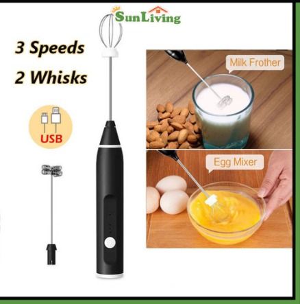 3 Pc Handheld Electric Milk Frother and Egg Beater, USB Charged