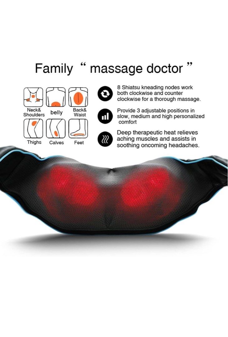Mo Cuishle Shiatsu Back Shoulder and Neck Massager with Heat, Electric