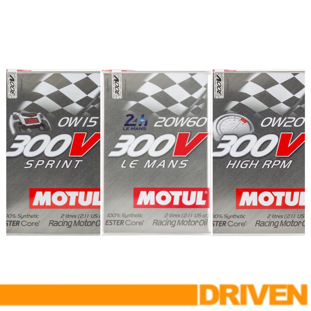 Motul 300V engine oil (Category: Accessories) located in Singapore. Submitted by driven.sg (Listing ID 1220979013, Image 1). Description: Available in the following grades *Motul 300V Competition 15W50 2L - $46 Motul 300V High RPM 0w20 2L - $50 Motul 300V Le Mans 20W60 2L - $50 *Motul 300V Power Racing 5W30 2L - $46 Motul 300V Power Racing 5W40 2L - $46 *Motul 300V Sprint 0w15 2L - $55 Motul 300V Trophy (Esther Core) 0W40 2L-$46 If you know 300V,