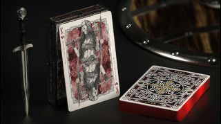 Poker Cards – Warrior Women V1 (Red) Red Gilded Playing Cards by Headless Kings, Ehsan Ziafati, USPCC 2020, Kickstarter, History, 4 Jokers, gothic, weapons, Boudica, Joan of Arc, Nakano Takeko, limited edition of 150, Out of Print. Brand new, sealed, MM