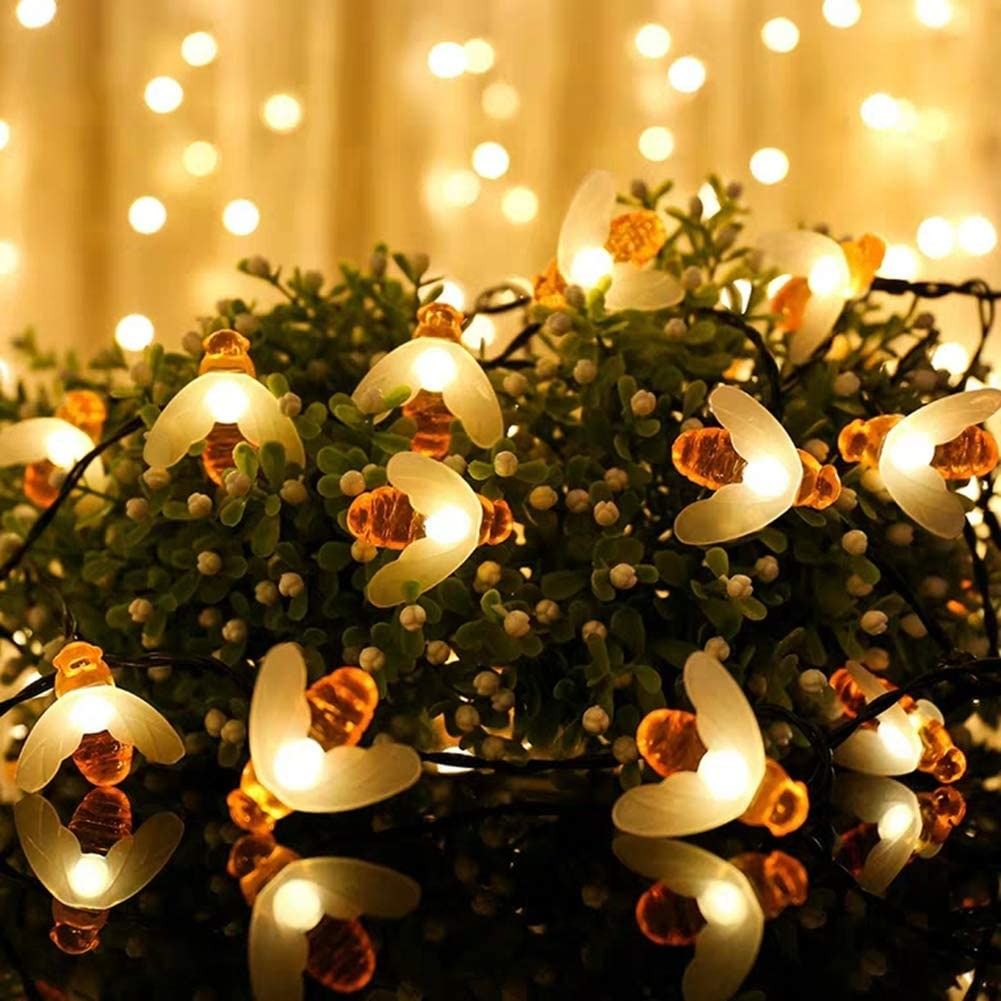 ON SALE) Augone [50 LED] Solar Garden Lights, Honey Bee Fairy String Lights，7M/24Ft  Mode Waterproof Outdoor/Indoor Garden Lighting for Flower Fence, Lawn,  Patio, Festoon, Summer Party, Christmas，Holiday(Warm white) [Energy Class  A++],