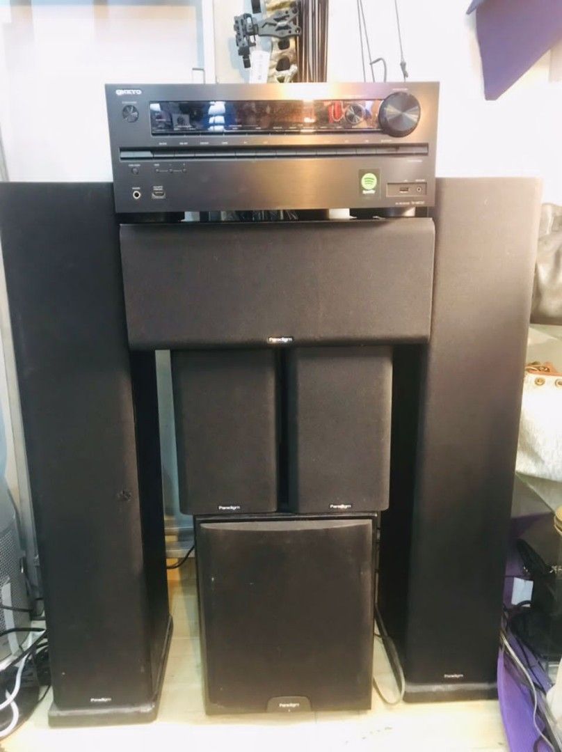 Onkyo TXNR737 with Paradigm atom monitor S7 5.1 Speakers, Audio