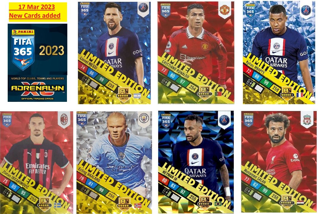 Panini FIFA 365 Adrenalyn XL 2023 Limited Edition Cards (Messi, Ronaldo, Mbappe, Haaland