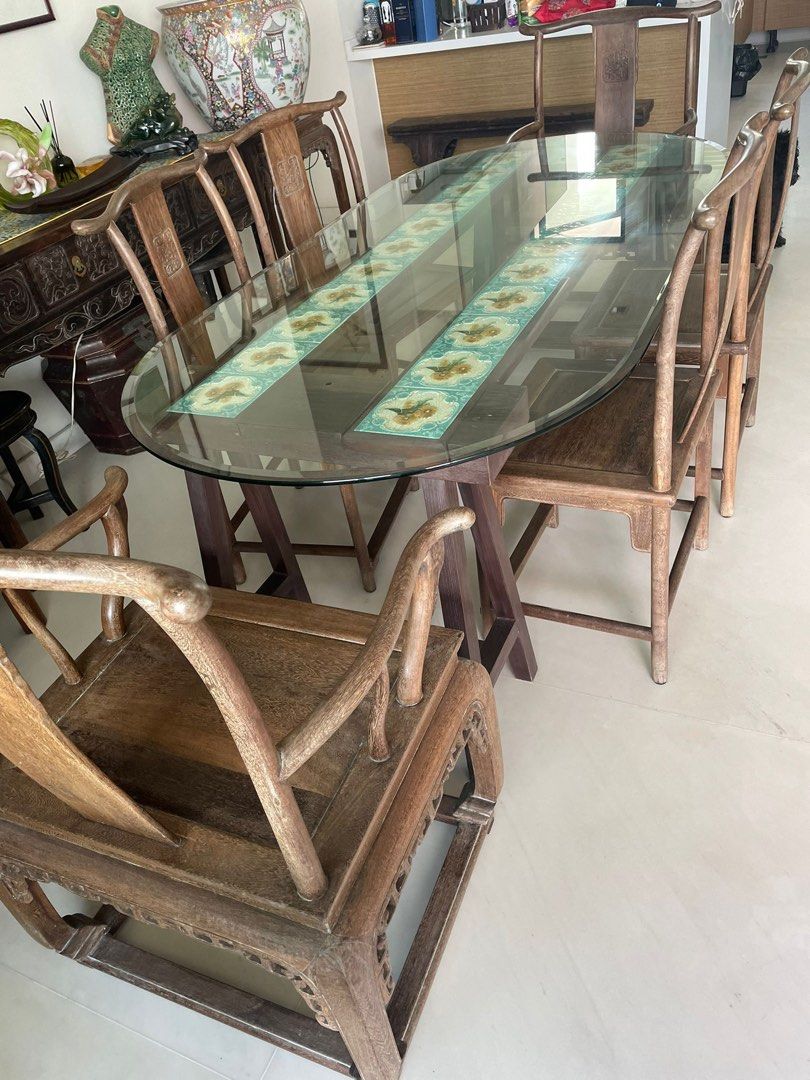 Peranakan Antique Dining Table Set, Furniture & Home Living, Furniture