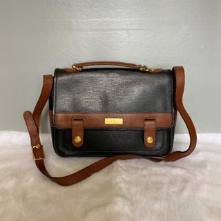 Philippe Charriol Black Brown Leather Messenger Shoulder Bag