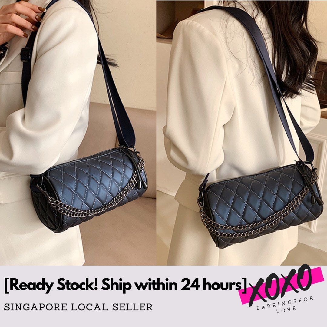 Round Cylinder crossbody bag with Broad Shoulder Strap, Women's Fashion