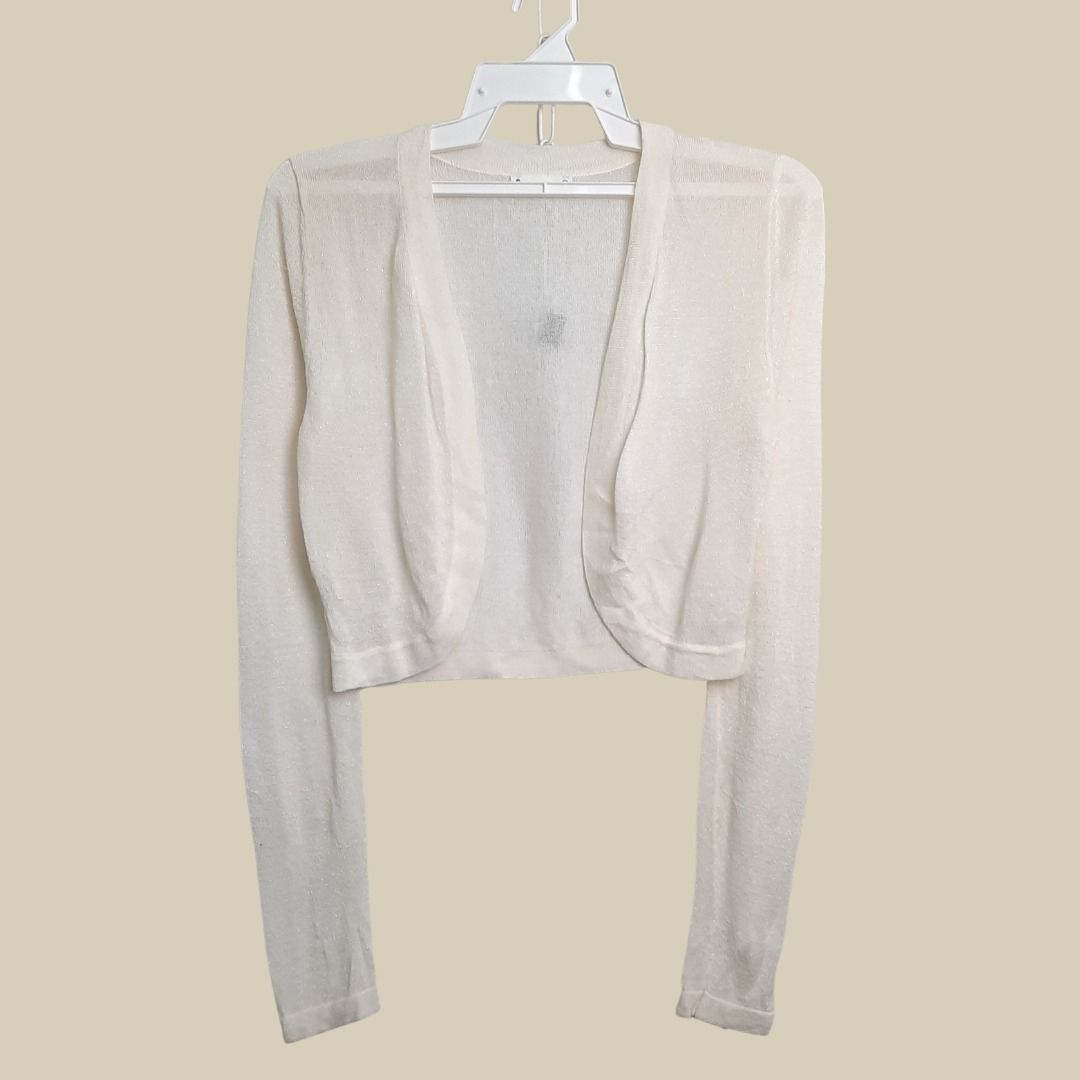 S White Glitter Crop Top Ladies Knit Cardigans Long Sleeve