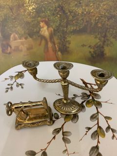 Set of (2) Vintage collectable Solid Brass Mini  Candle Holder / Sewing Machine