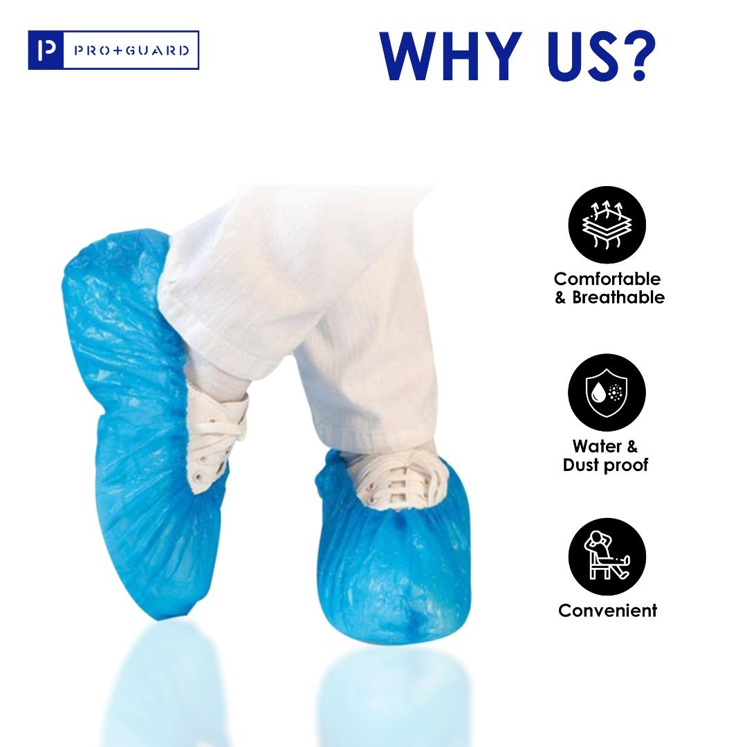 [SG PPE Ready-stock] Pro+Guard Disposable CPE Shoe Cover (Blue) 100pcs ...