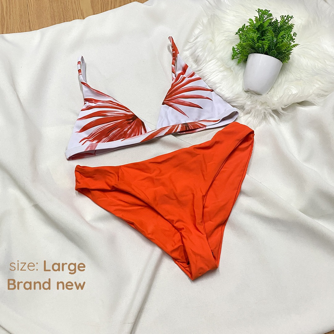 SHEIN orange floral bikini swimsuit on Carousell