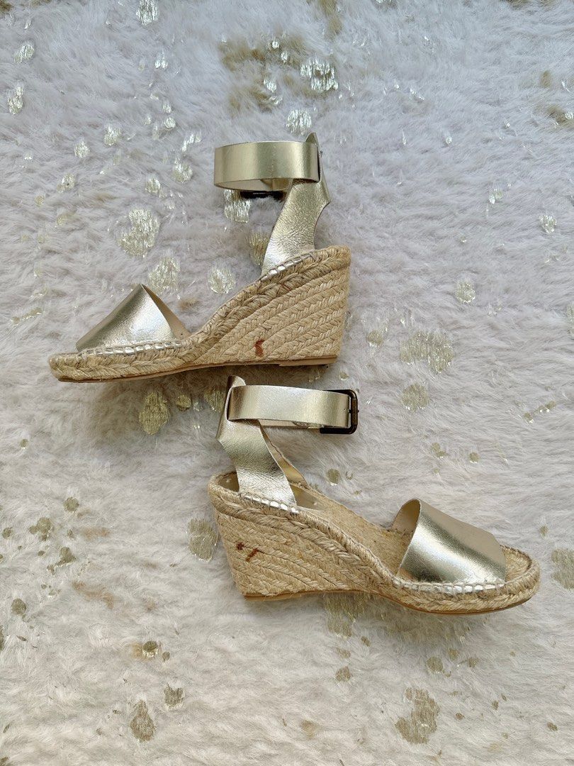 Soludos light gold leather espadrilles with ankle strap Sz 6